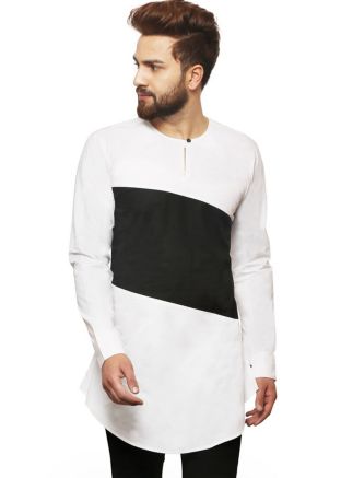 White and Black Paneled Asymmetric Kurta