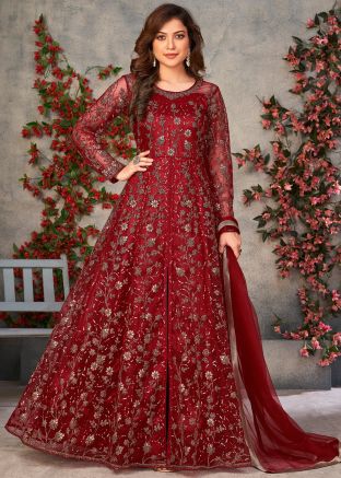 Red Embroidered Anarkali Salwar Suit Set