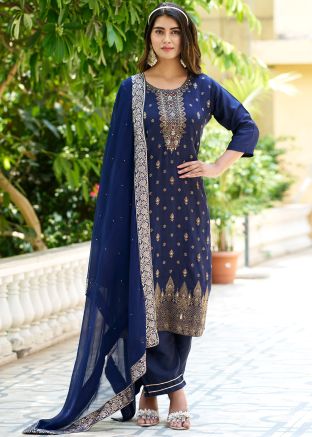 Blue Embroidered Salwar Suit Set