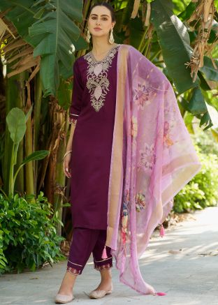 Purple Embroidered Salwar Suit Set