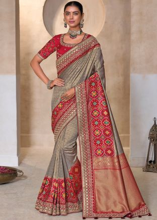 Grey Kanjivaram Silk Saree In Woven Work