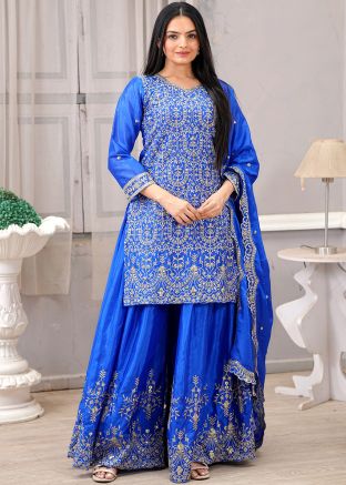 Blue Embroidered Salwar Suit Set