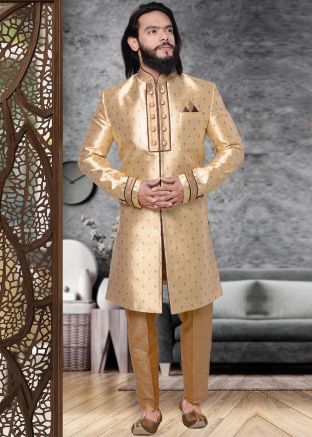 Readymade Golden Woven Sherwani Set