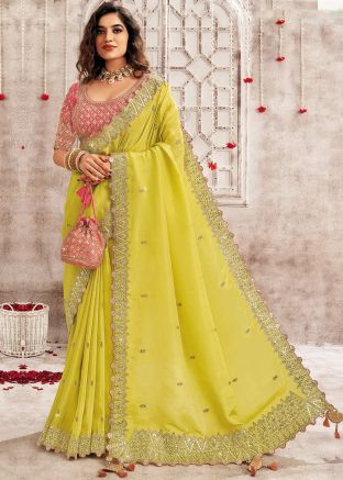 Yellow Embroidered Border Saree