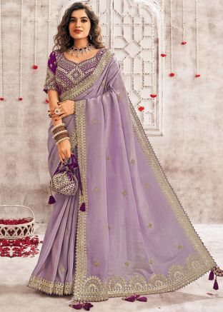 Lavender Purple Gota Patti Embroidered Saree