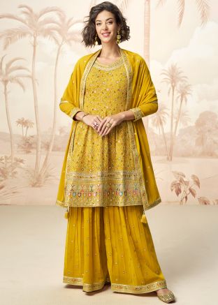 Readymade Yellow Embroidered Flared Sharara Suit