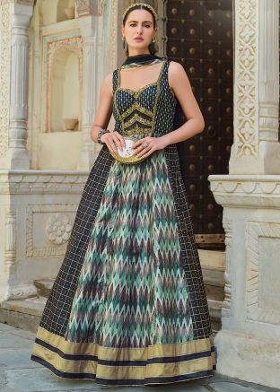 Readymade Navy Blue Foil Print Anarkali Suit