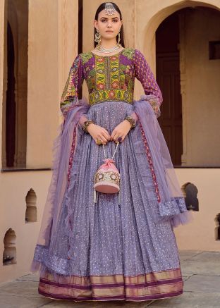 Lavender Readymade Printed Anarkali Suit Set
