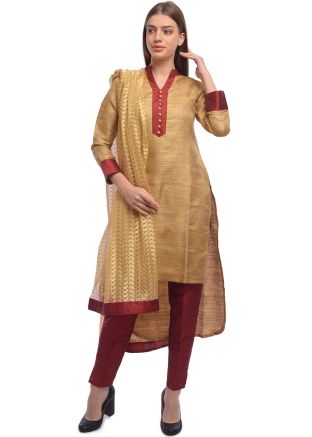 Beige Asymmetric Readymade Pant Suit