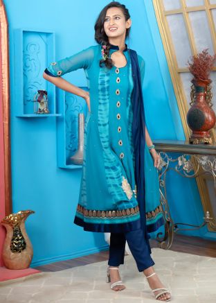 Blue Tie-dye Print Georgette Salwar Suit Set