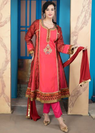 Red Embroidered Anarkali Salwar Suit Set