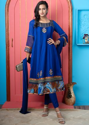 Blue Embroidered Anarkali Salwar Suit Set