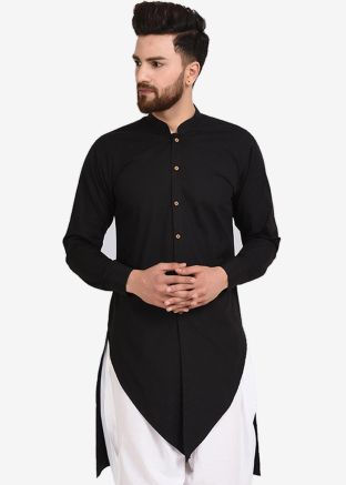 Black Asymmetric Cotton Readymade Kurta