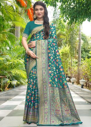 Green Cotton Saree In Zari Woven Work