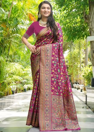Magenta Zari Woven Saree In Cotton