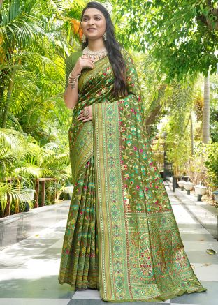 Green Cotton Saree In Zari Woven Work