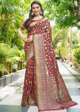 Maroon Zari Woven Cotton Saree