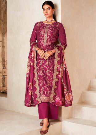 Wine Woven Palazzo Suit In Viscose