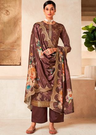 Brown Woven Palazzo Suit In Viscose