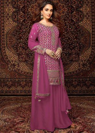 Pink Embroidered Palazzo Suit