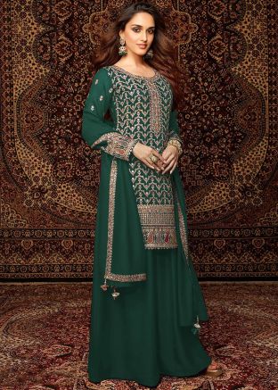 Dark Green Embroidered Palazzo Set