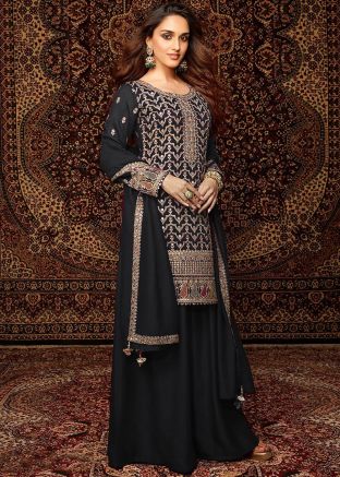 Black Thread Embroidered Palazzo Set