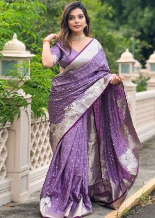 Purple Woven Saree In Art Banarasi Silk