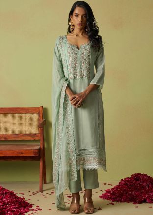 Green Embroidered Salwar Suit Set