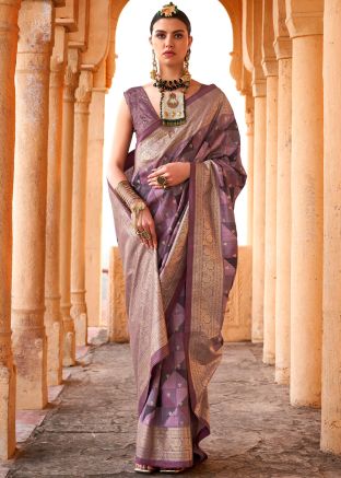 Purple Zari Woven Saree In Viscose