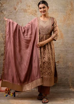 Readymade Brown Embroidered Pant Suit Set