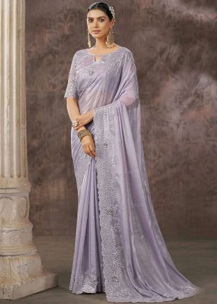 Purple Tissue Saree In Thread Embroidery