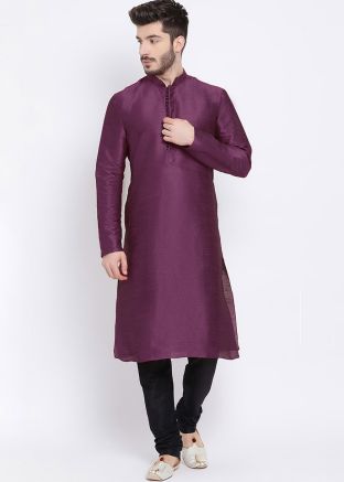 Grey Readymade Plain Silk Kurta Pajama