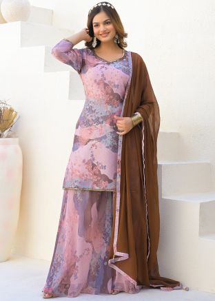 Purple Embroidered Georgette Salwar Suit Set