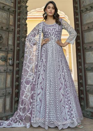 Purple Embellished Full Sleeved Anarkali Suit