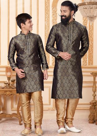 Father & Son Gold Readymade Kurta Pyjama