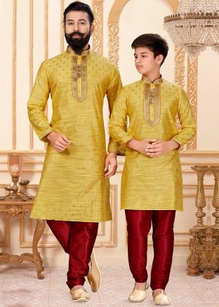 Yellow Father & Son Readymade Kurta Pajama