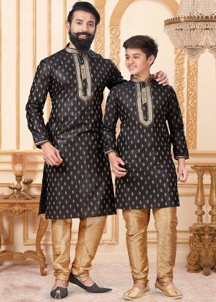 Black Father & Son Readymade Kurta Pajama