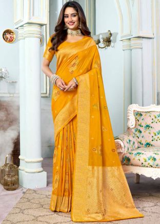 Yellow Zari Woven Saree & Blouse