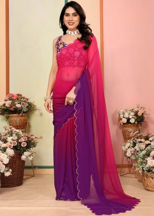 Shaded Pink & Purple Plain Georgette Saree