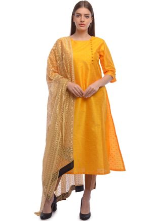 Yellow Art Silk Readymade Pant Suit