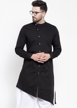 Readymade Black Cotton Asymmetric Kurta