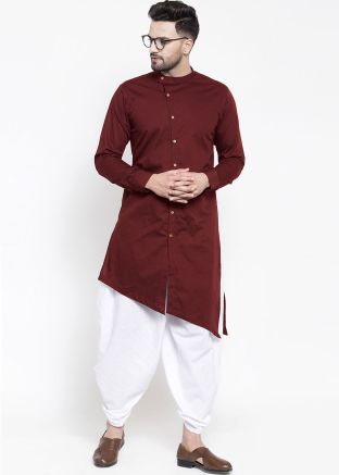 Maroon Asymmetric Readymade Kurta & Dhoti