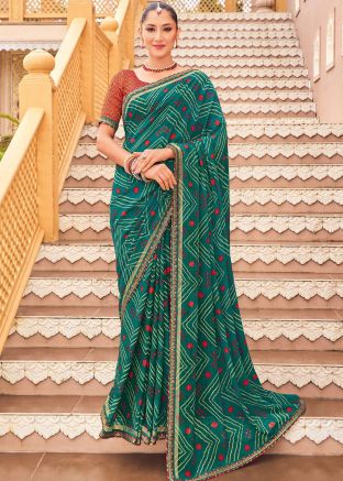 Blue Bandhej Print Saree In Georgette