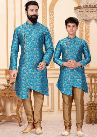 Readymade Blue Father & Son Kurta Churidar Set
