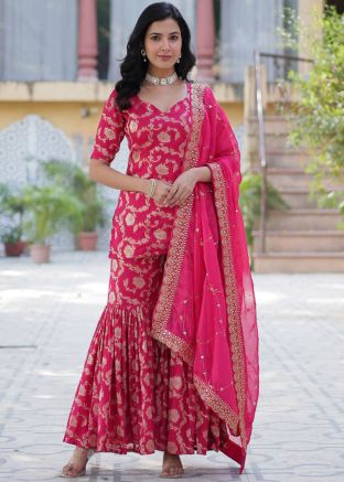 Readymade Pink Woven Gharara Suit Set
