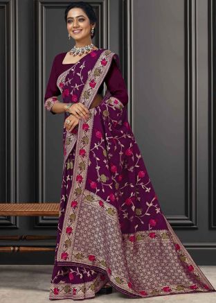 Purple Georgette Saree In Zari Woven Work