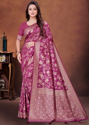 Purple Zari woven Work Art Silk Saree