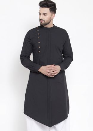 Readymade Black Cotton Asymmetric Kurta 