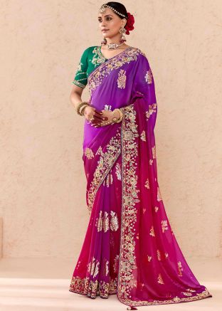 Shaded Purple & Pink Embroidered Saree