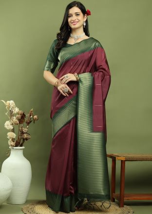 Maroon Zari Woven Art Silk Saree